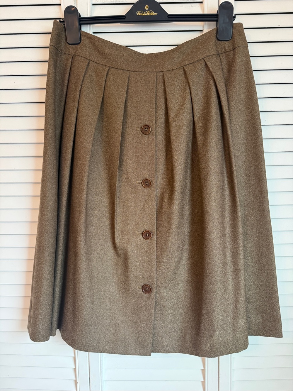 Brooks Brothers Italian Wool Pleated Brown Skirt Sz 12 Button Heritage Academia